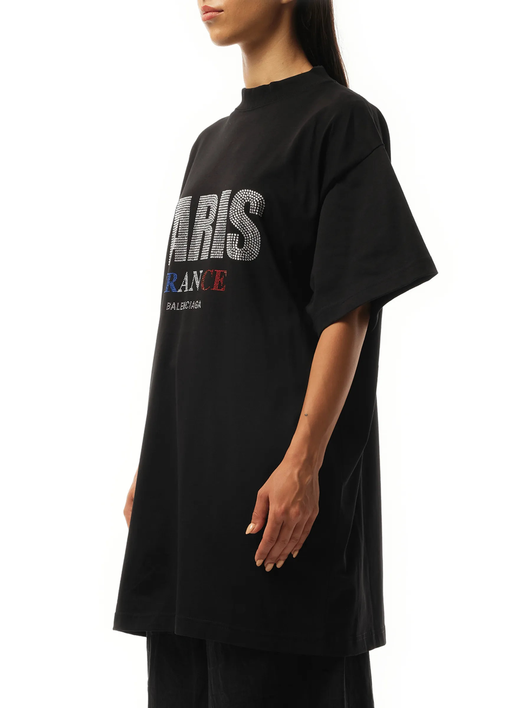 Paris Strass Oversized T-Shirt in Black