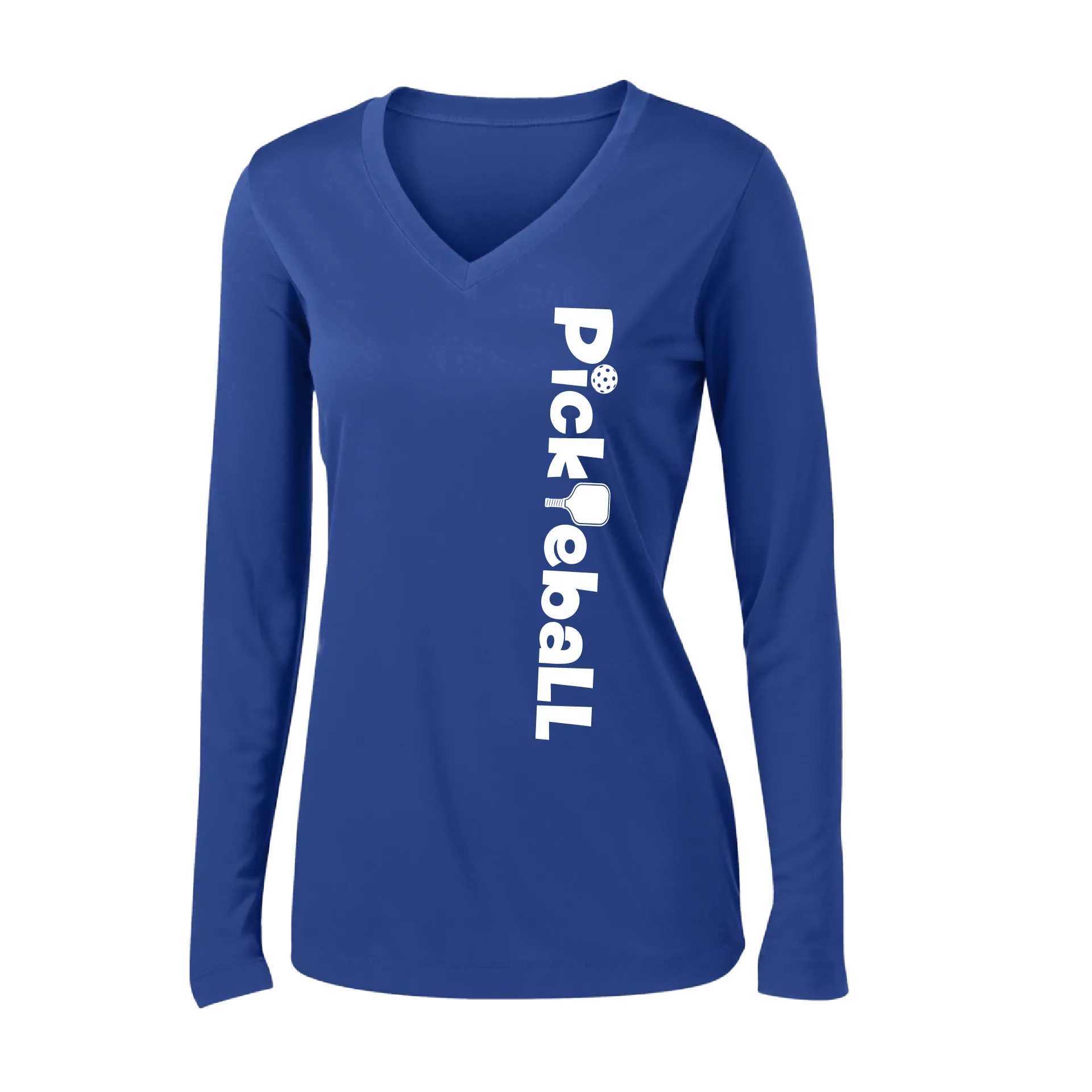 Pickleball Horizontal (Customizable) | Women’s Long Sleeve V-Neck Pickleball Shirt | 100% Polyester