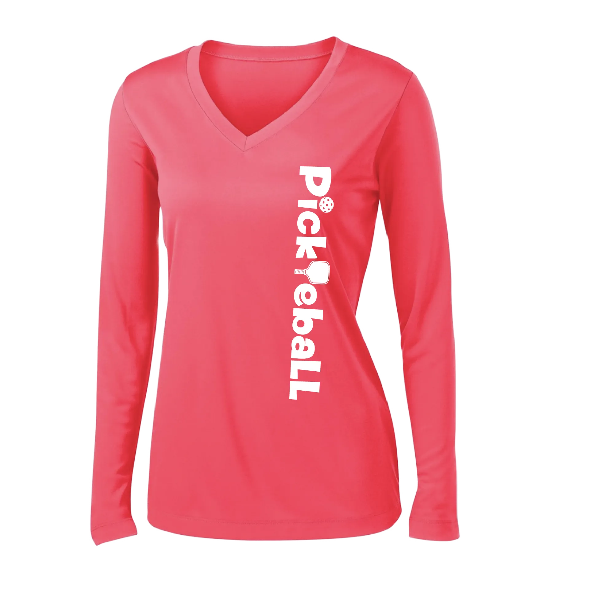 Pickleball Horizontal (Customizable) | Women’s Long Sleeve V-Neck Pickleball Shirt | 100% Polyester