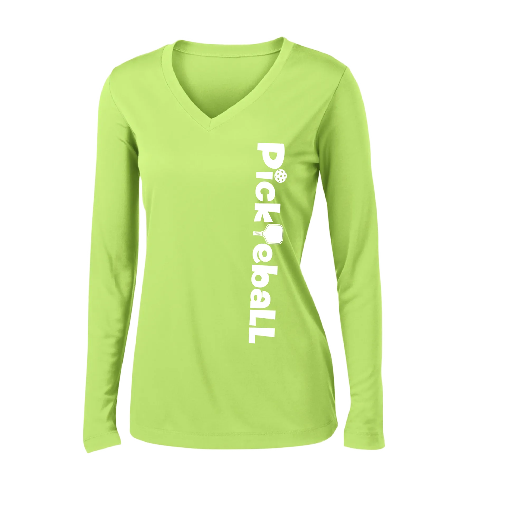 Pickleball Horizontal (Customizable) | Women’s Long Sleeve V-Neck Pickleball Shirt | 100% Polyester