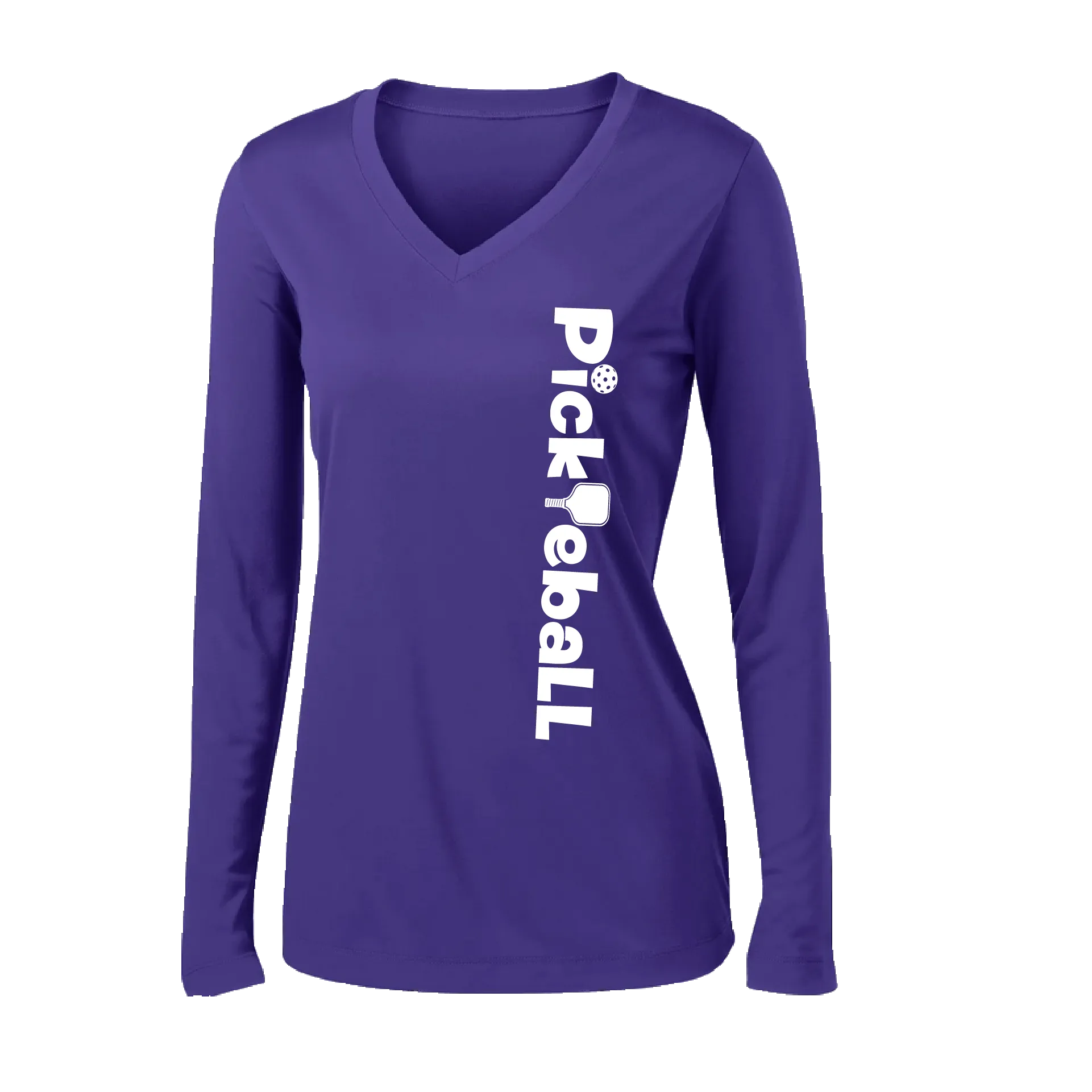 Pickleball Horizontal (Customizable) | Women’s Long Sleeve V-Neck Pickleball Shirt | 100% Polyester