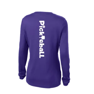 Pickleball Horizontal (Customizable) | Women’s Long Sleeve V-Neck Pickleball Shirt | 100% Polyester