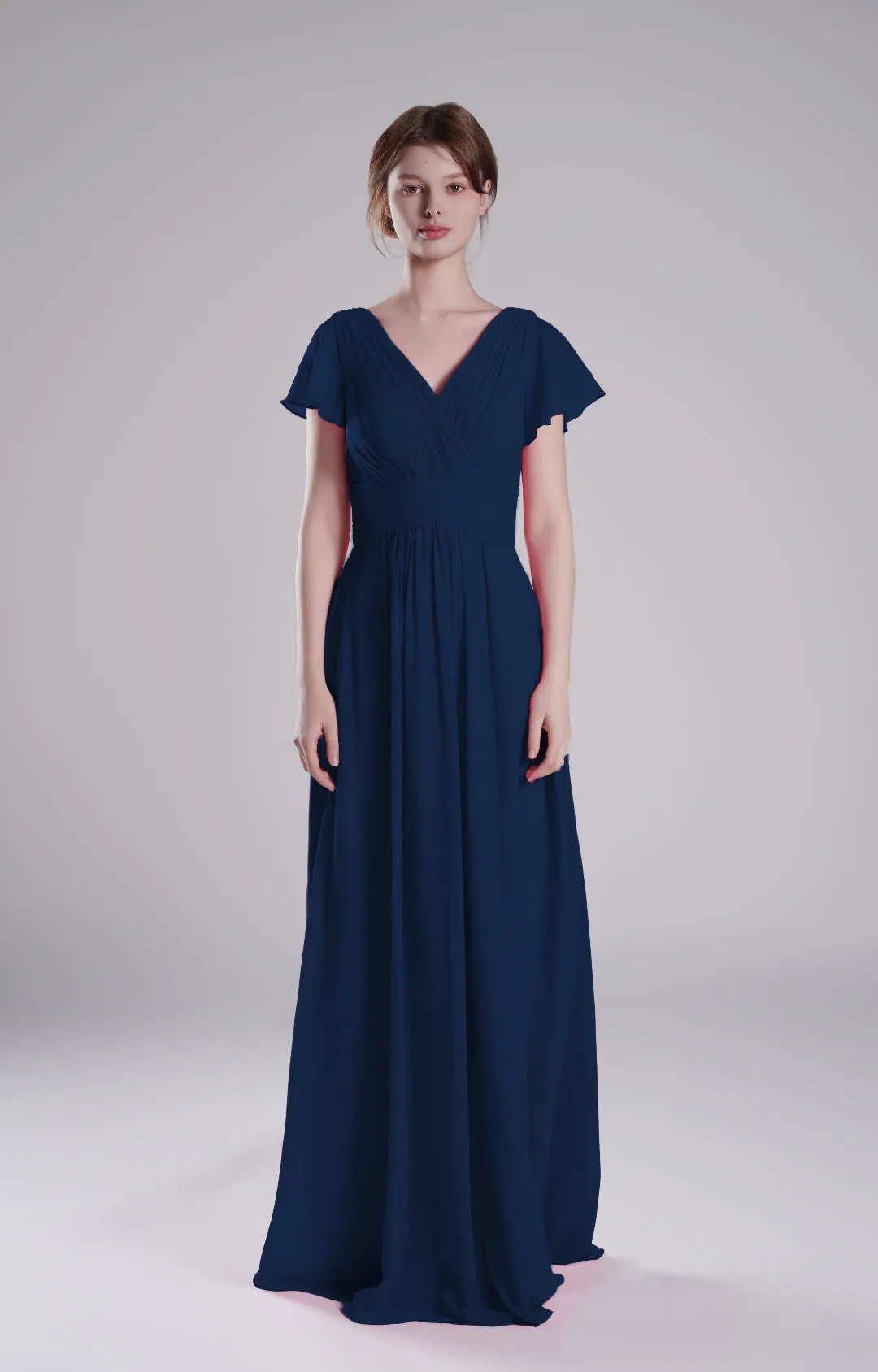 Pleated V-Neck Flutter Sleeves Flowy A-Line Dresses