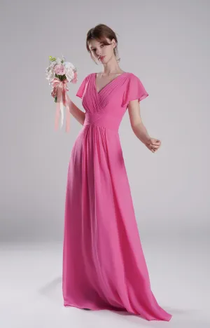 Pleated V-Neck Flutter Sleeves Flowy A-Line Dresses