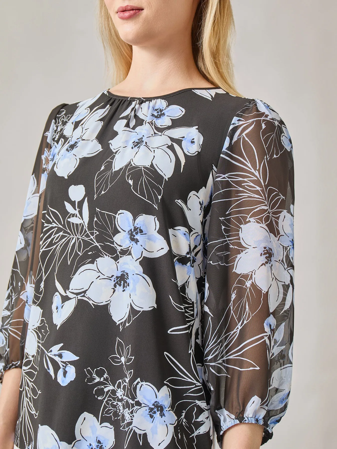 Plus Floral Blouson Sleeve Blouse