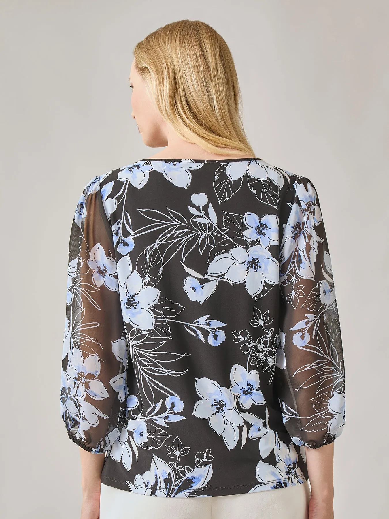 Plus Floral Blouson Sleeve Blouse