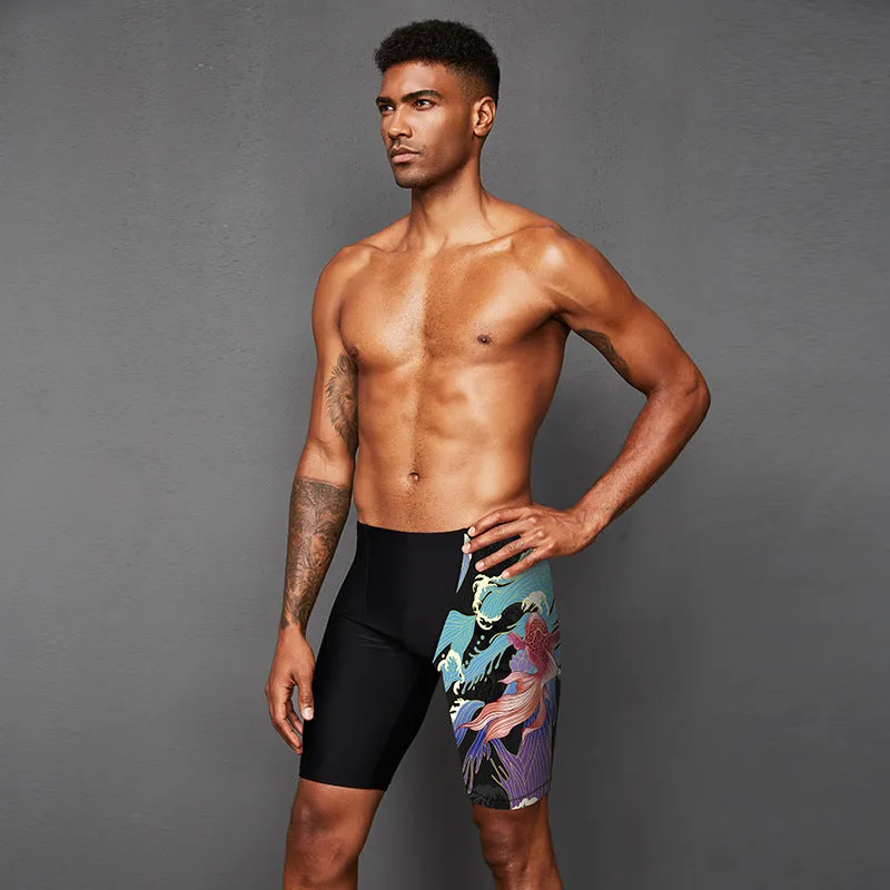 Plus Size & Quick-dry Men's Swimming Trunks with Carp Pattern