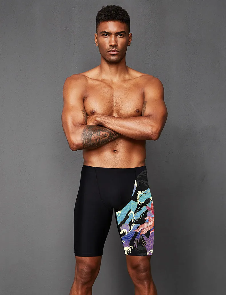 Plus Size & Quick-dry Men's Swimming Trunks with Carp Pattern