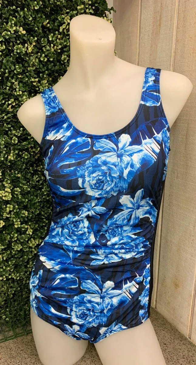 Poolproof Chlorine Resistant Palm Zebra Pintuck One Piece Swimsuit - Suitable for Mastectomy