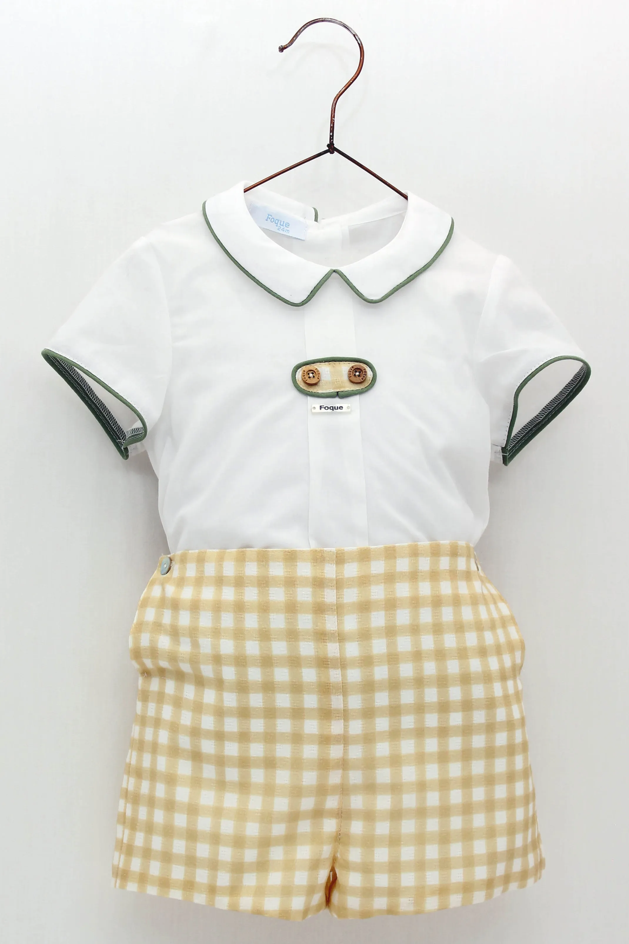 "Christian" White Shirt & Lemon Gingham Shorts