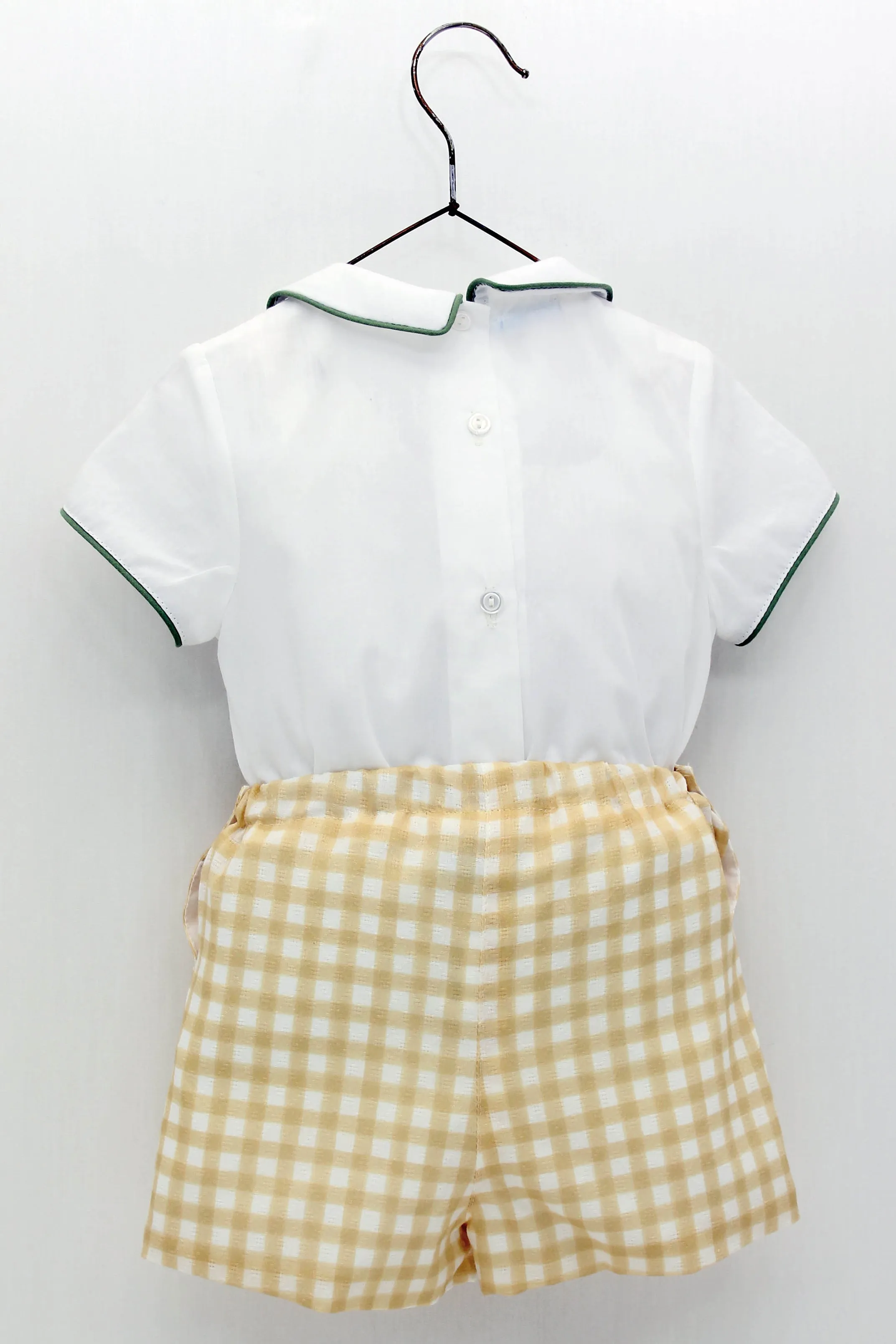 "Christian" White Shirt & Lemon Gingham Shorts