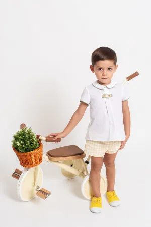 "Christian" White Shirt & Lemon Gingham Shorts