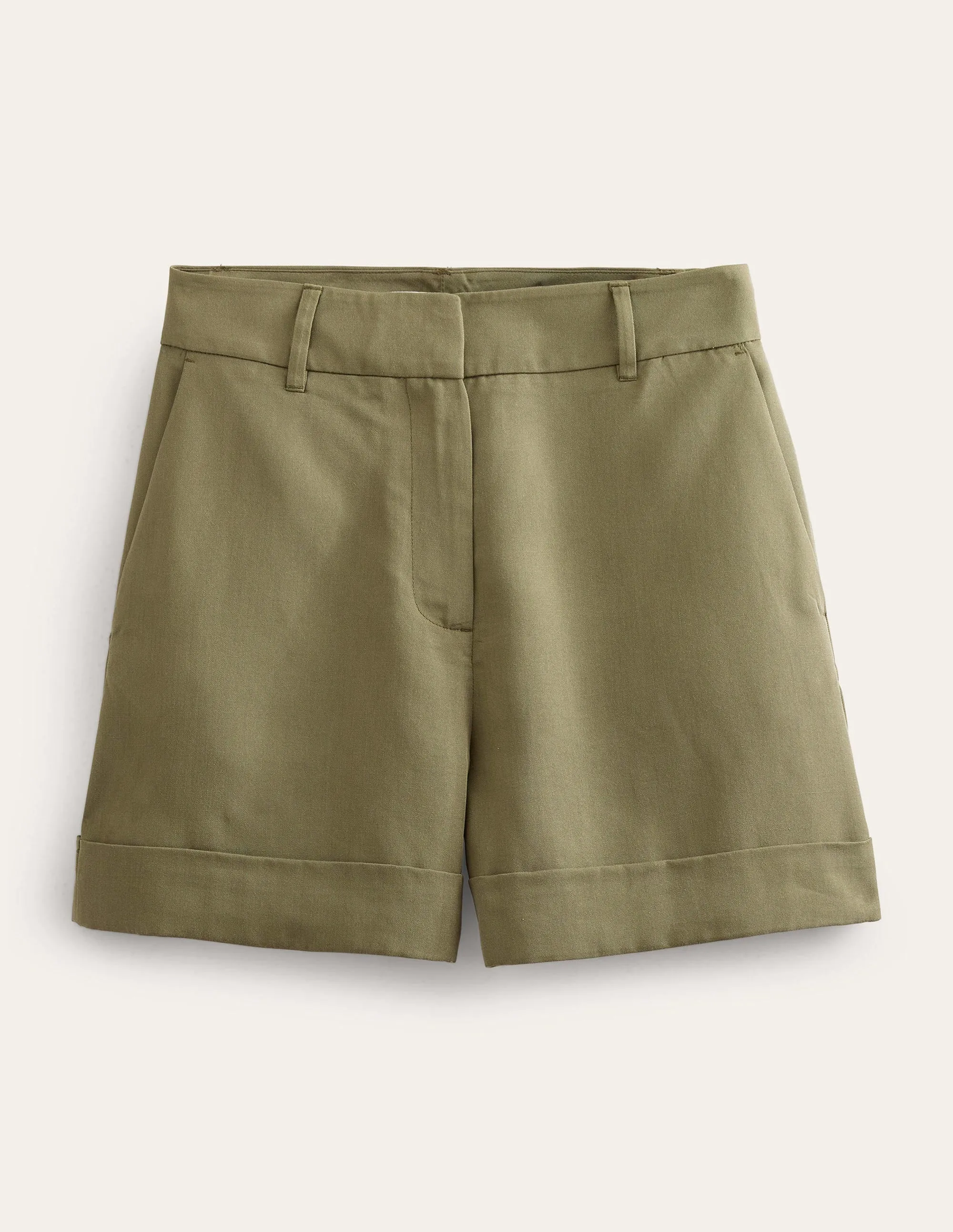 Relaxed Turn Up Shorts-Washed Khaki