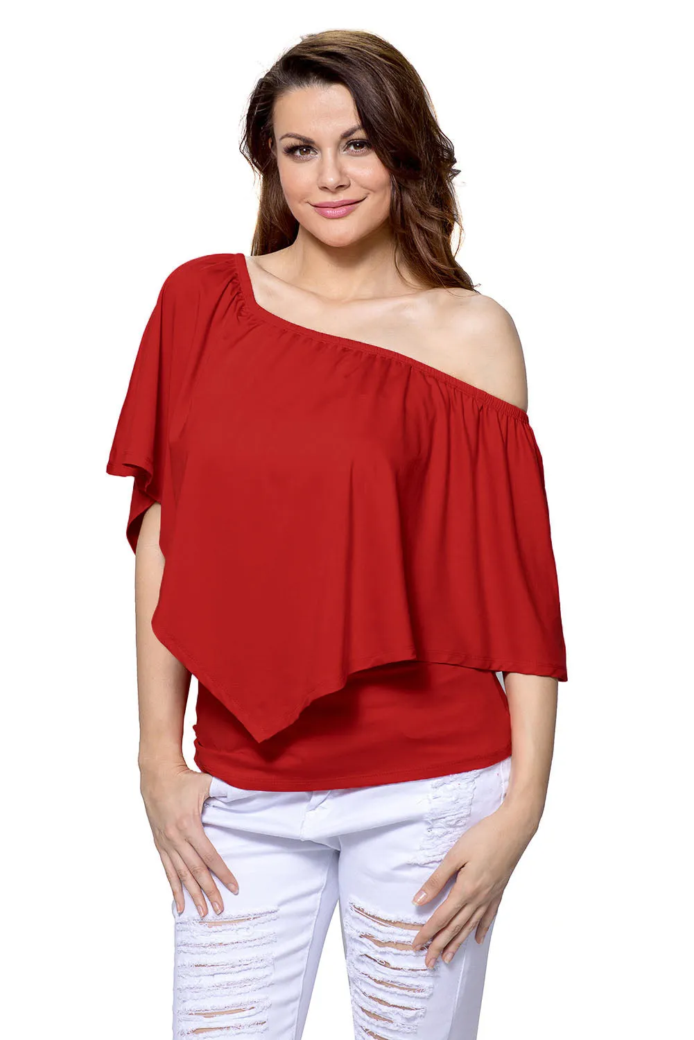 Sexy Red Multi-way Ruffle Women Top