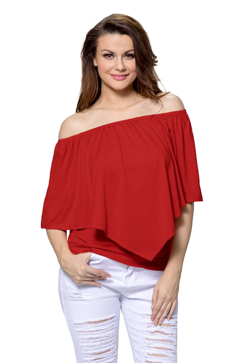 Sexy Red Multi-way Ruffle Women Top