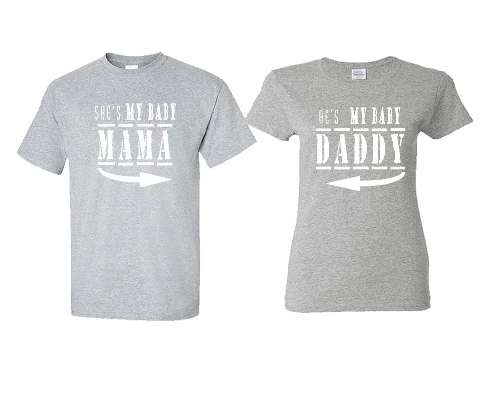 She's My Baby Mama & He's My Baby Daddy Couple Matching T-Shirts – Classic Cotton Tees Sold Separately in Various Sizes & Colors | Unique Heat Press Designs