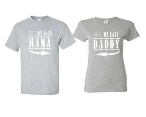 She's My Baby Mama & He's My Baby Daddy Couple Matching T-Shirts – Classic Cotton Tees Sold Separately in Various Sizes & Colors | Unique Heat Press Designs