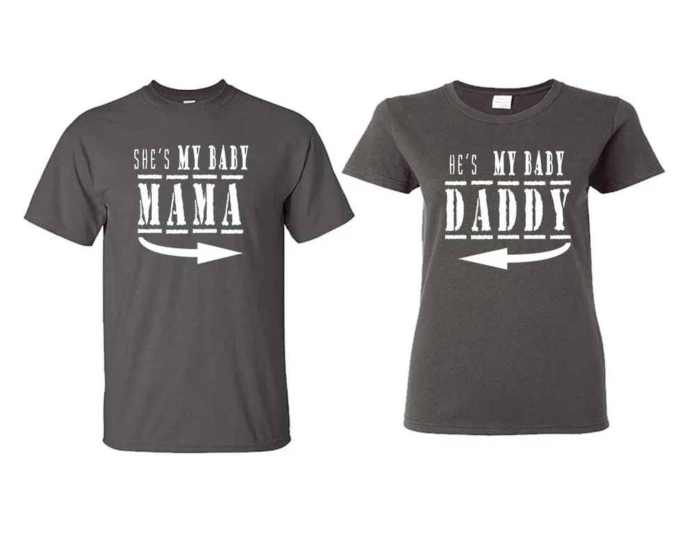 She's My Baby Mama & He's My Baby Daddy Couple Matching T-Shirts – Classic Cotton Tees Sold Separately in Various Sizes & Colors | Unique Heat Press Designs