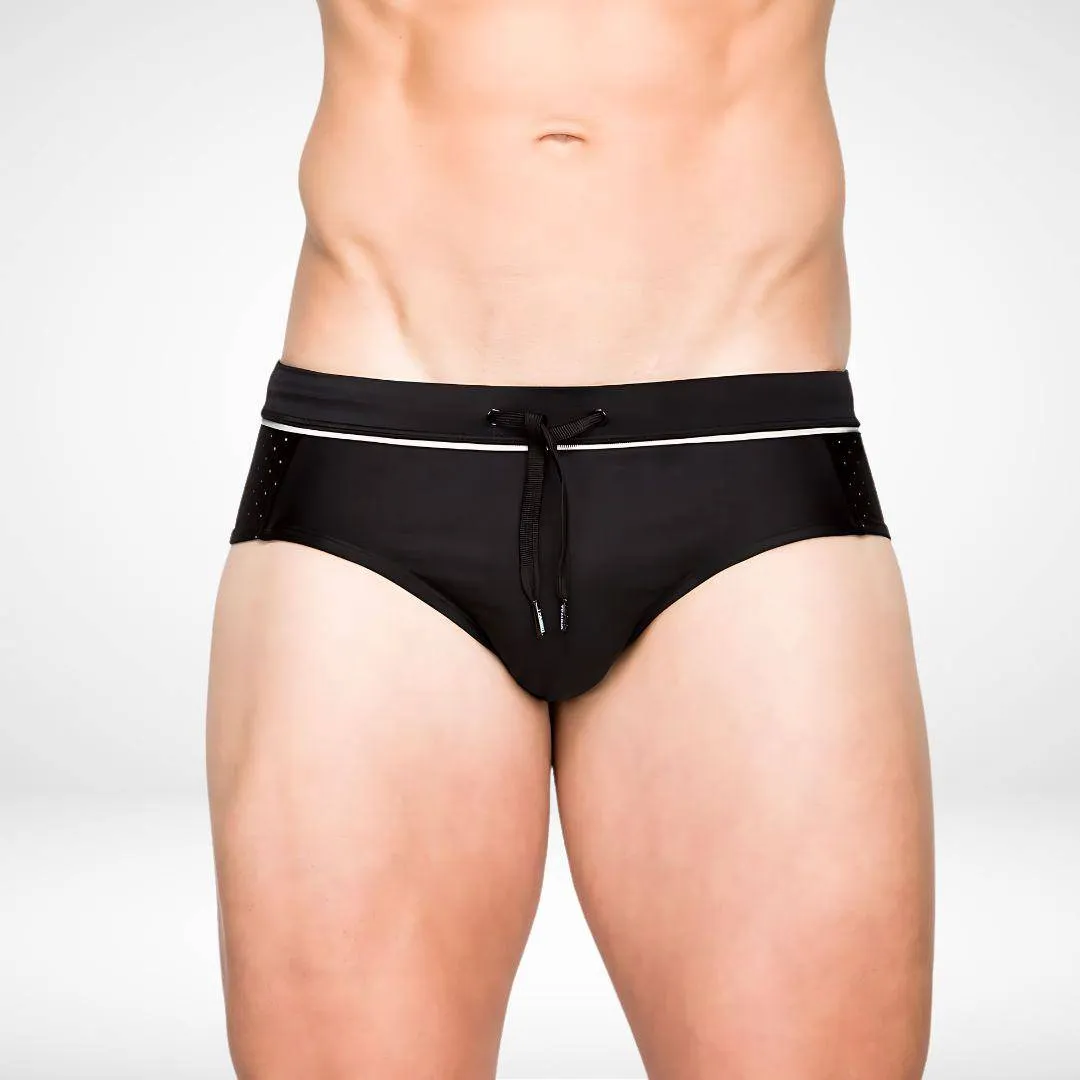 Side Mesh Drawstring Swim Briefs
