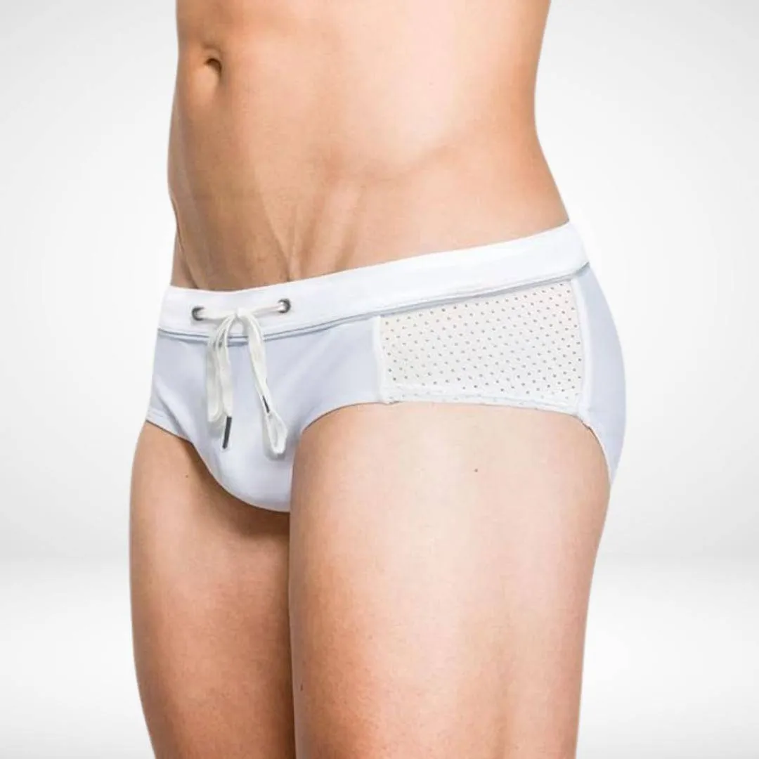 Side Mesh Drawstring Swim Briefs