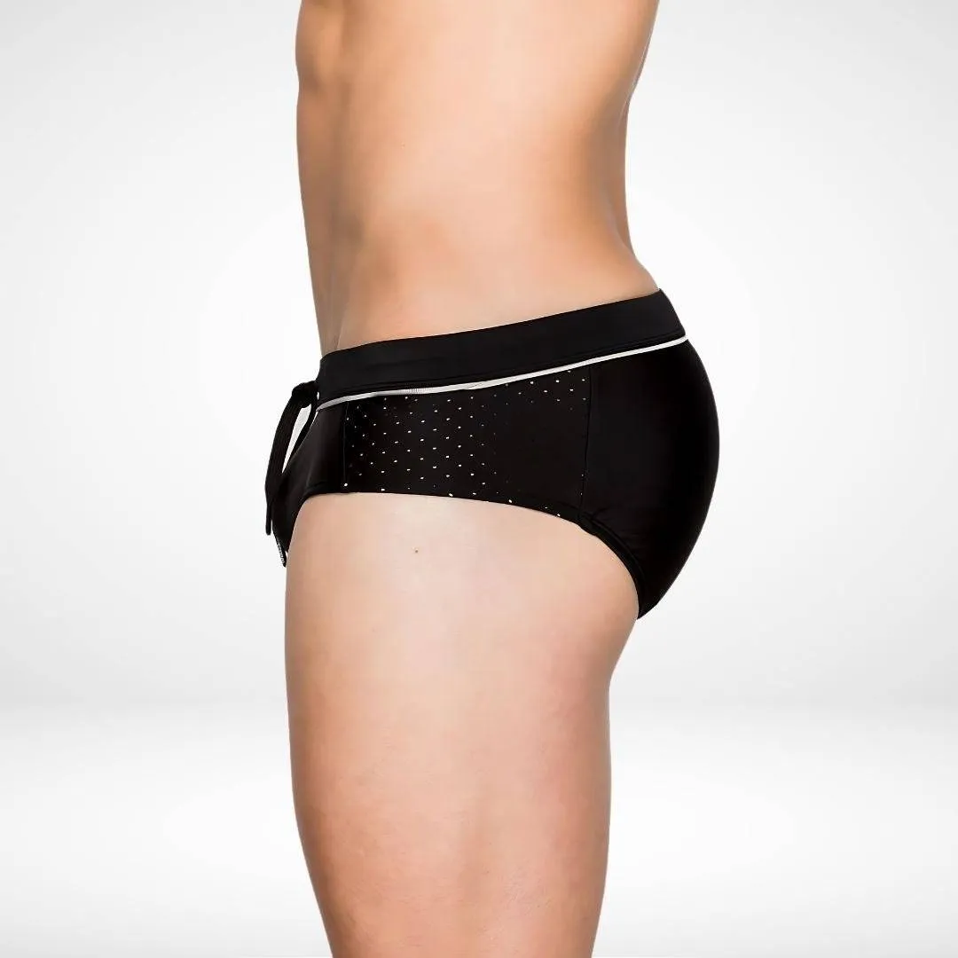 Side Mesh Drawstring Swim Briefs