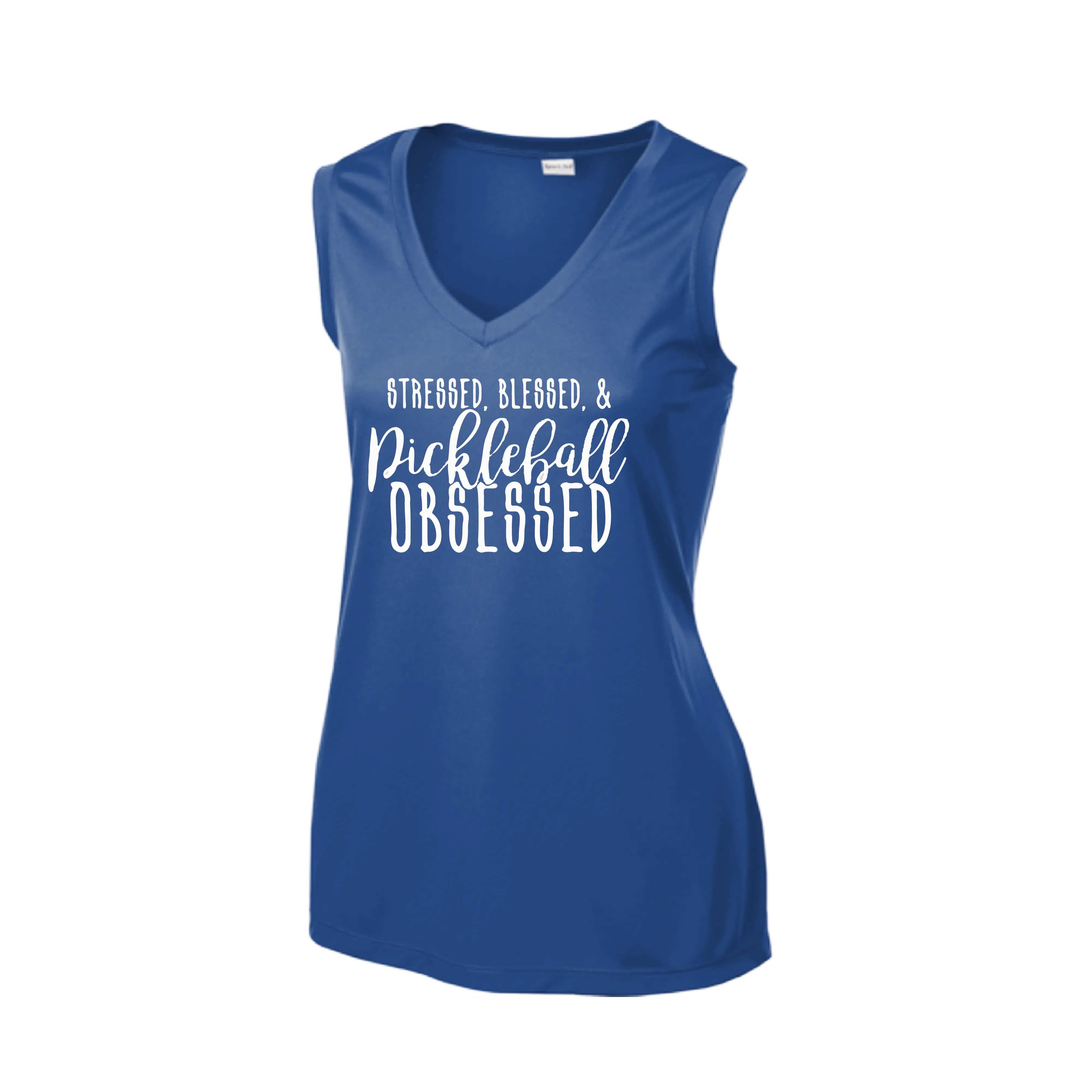 Stressed Blessed & Pickleball Obsessed | Women’s Sleeveless Pickleball Shirt | 100% Polyester