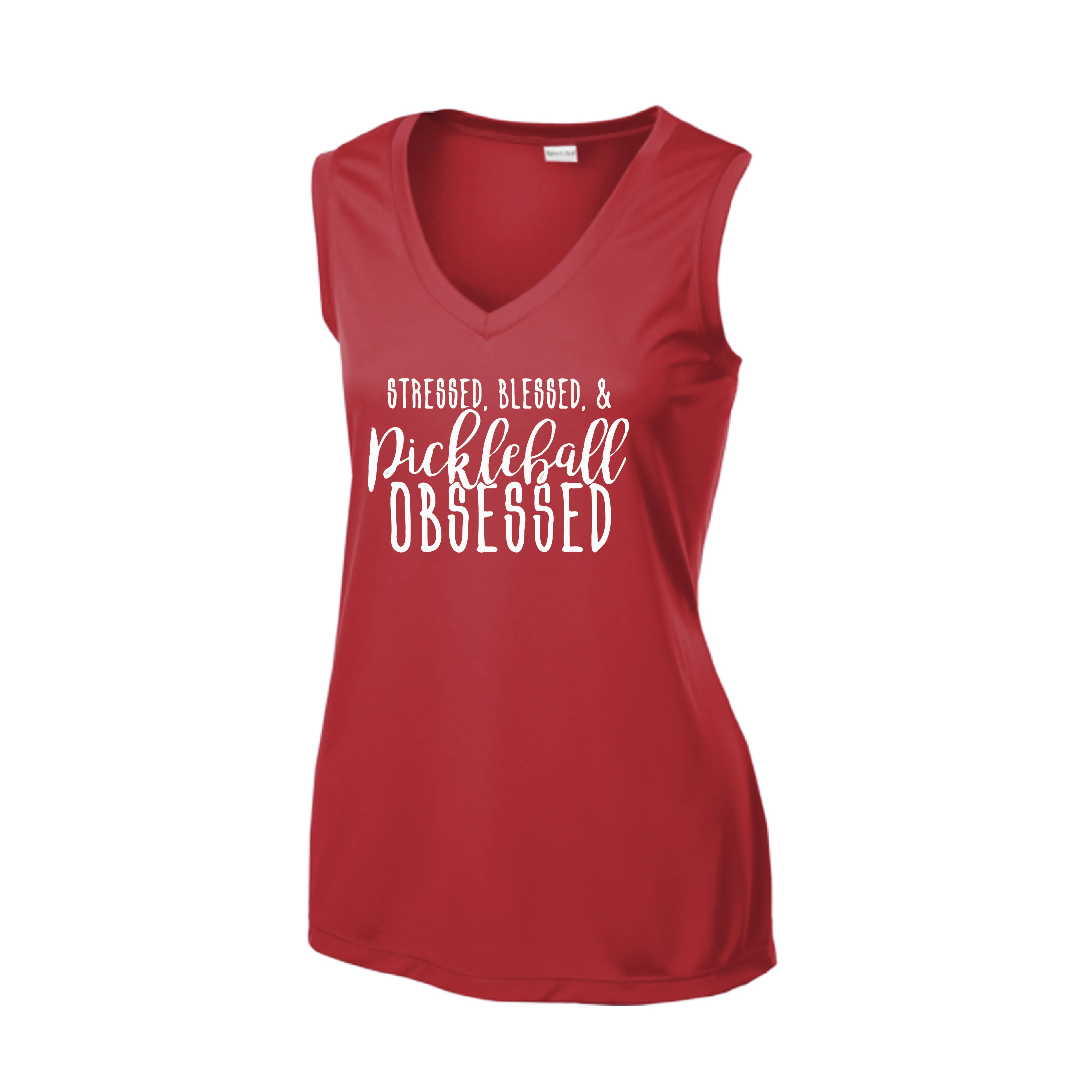 Stressed Blessed & Pickleball Obsessed | Women’s Sleeveless Pickleball Shirt | 100% Polyester