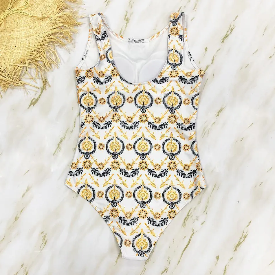 Striped Women One Piece Swimsuit Swimwear Printed Summer Bathing Suit Tropical Bodysuit-1