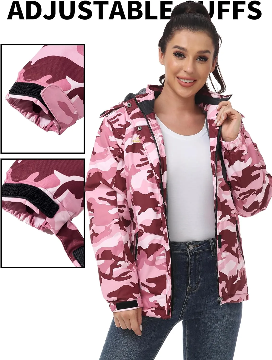 TACVASEN Women's Waterproof Ski Jacket Hooded Fleece Lined Warm Winter Jacket Snow Coat Mountain Windproof Rain Windbreaker