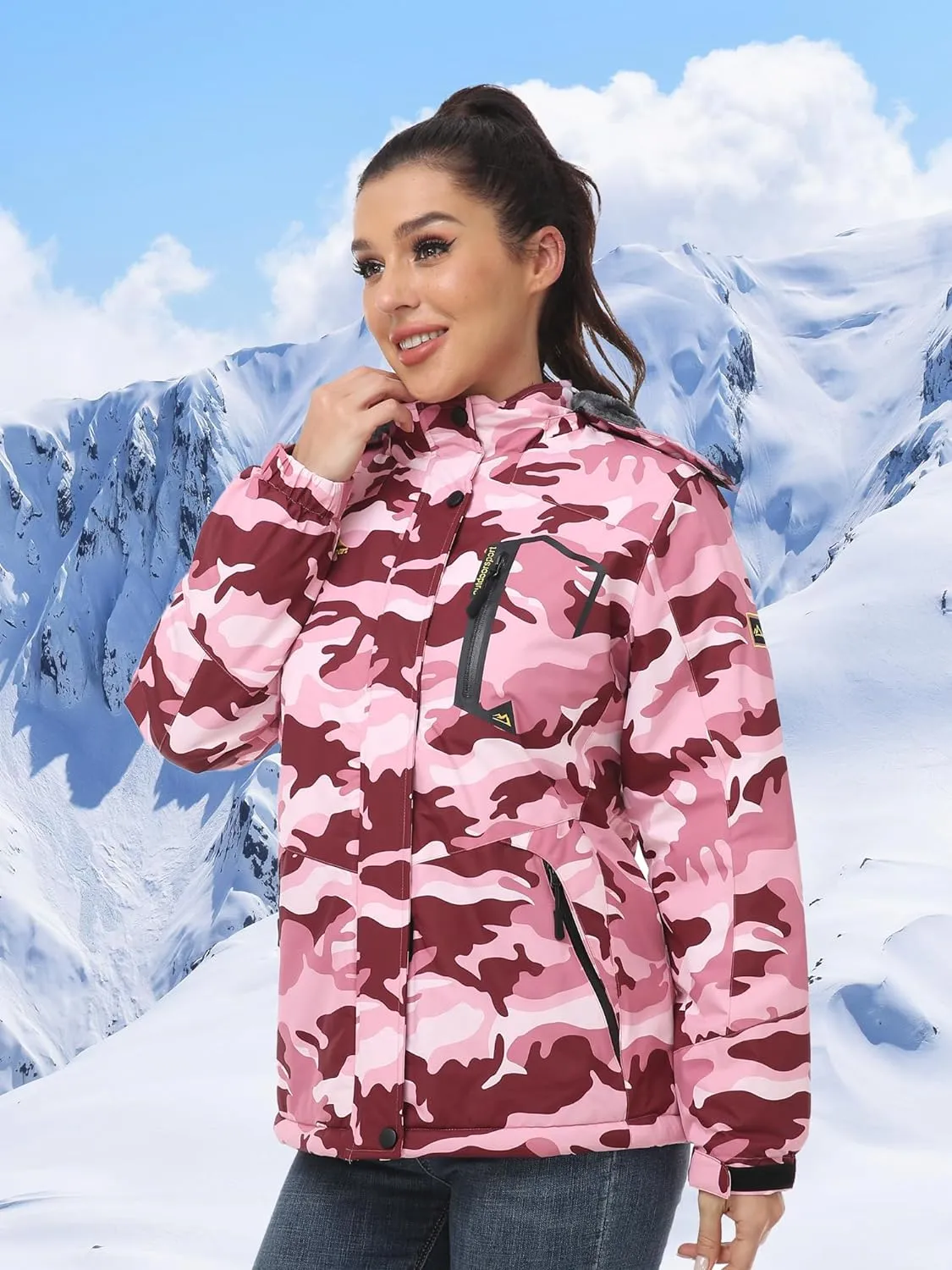 TACVASEN Women's Waterproof Ski Jacket Hooded Fleece Lined Warm Winter Jacket Snow Coat Mountain Windproof Rain Windbreaker