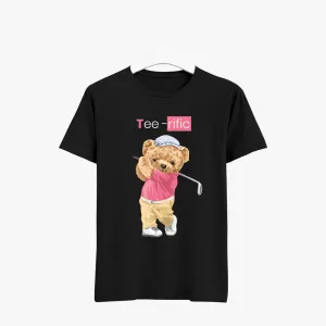 Teddy Bear Golf Printed T-Shirt - women's black crew neck t shirt