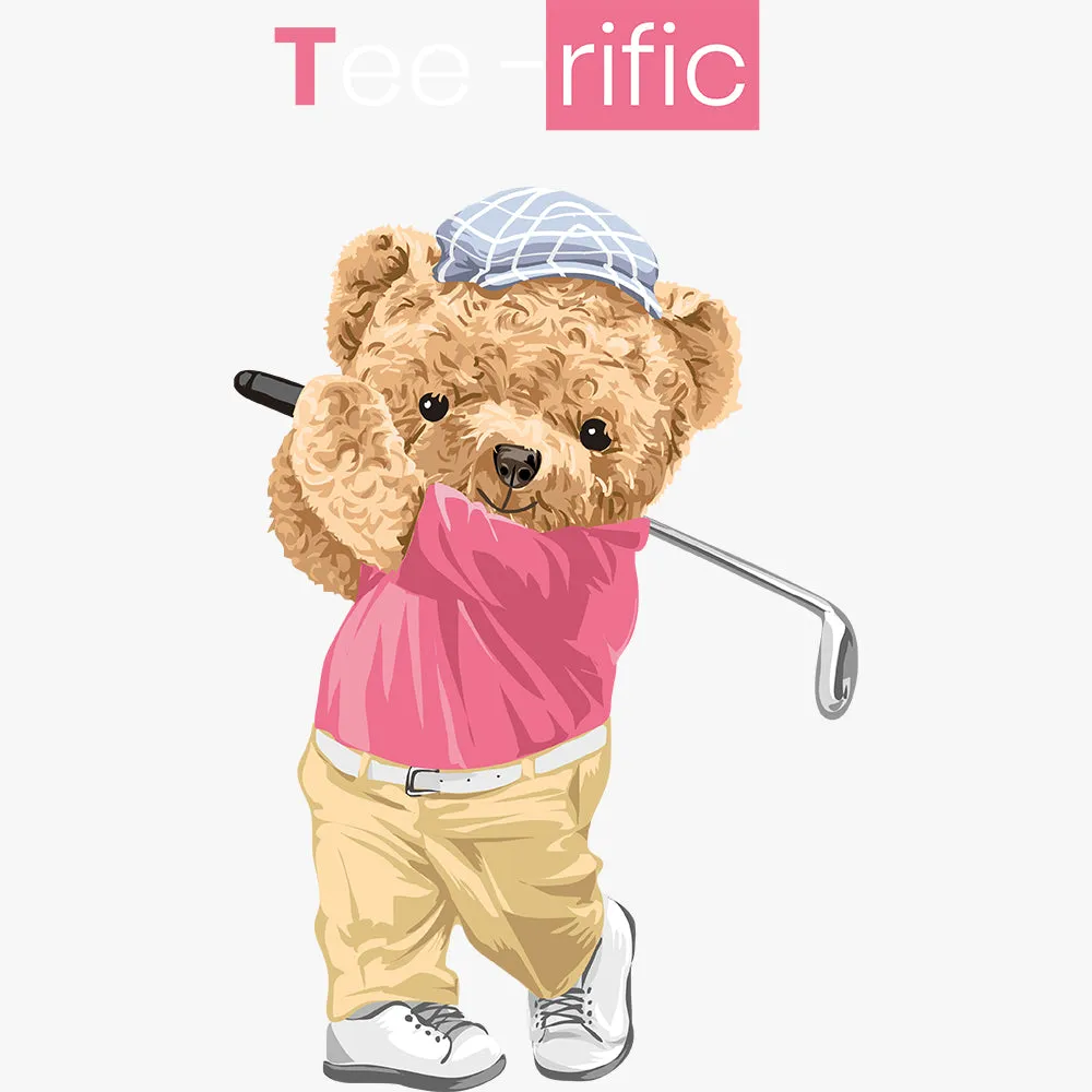 Teddy Bear Golf Printed T-Shirt - women's black crew neck t shirt