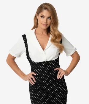 Unique Vintage 1940s White Button Up Short Sleeve Coco Top