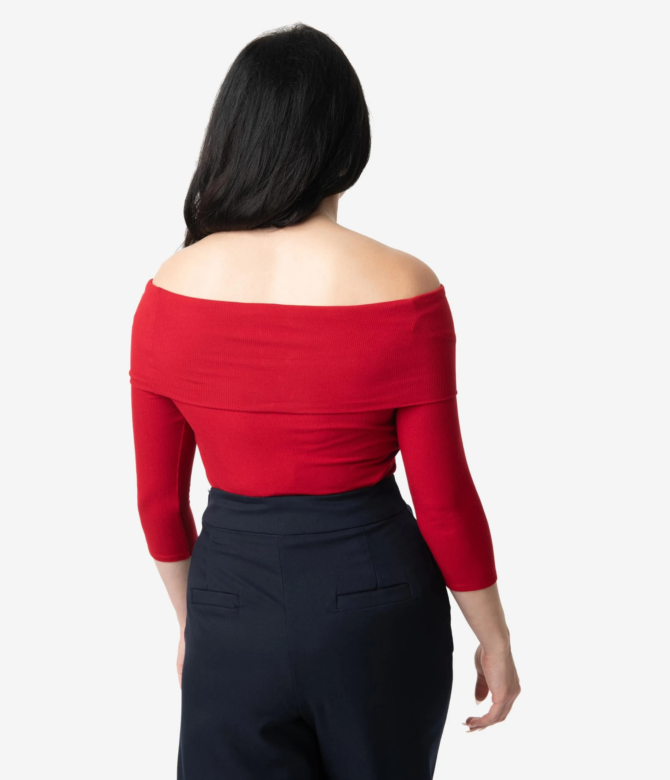 Unique Vintage Burgundy Red Ribbed Knit Off Shoulder Cowl Nina Top