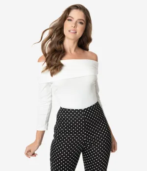 Unique Vintage Ivory White Off Shoulder Cowl Nina Top