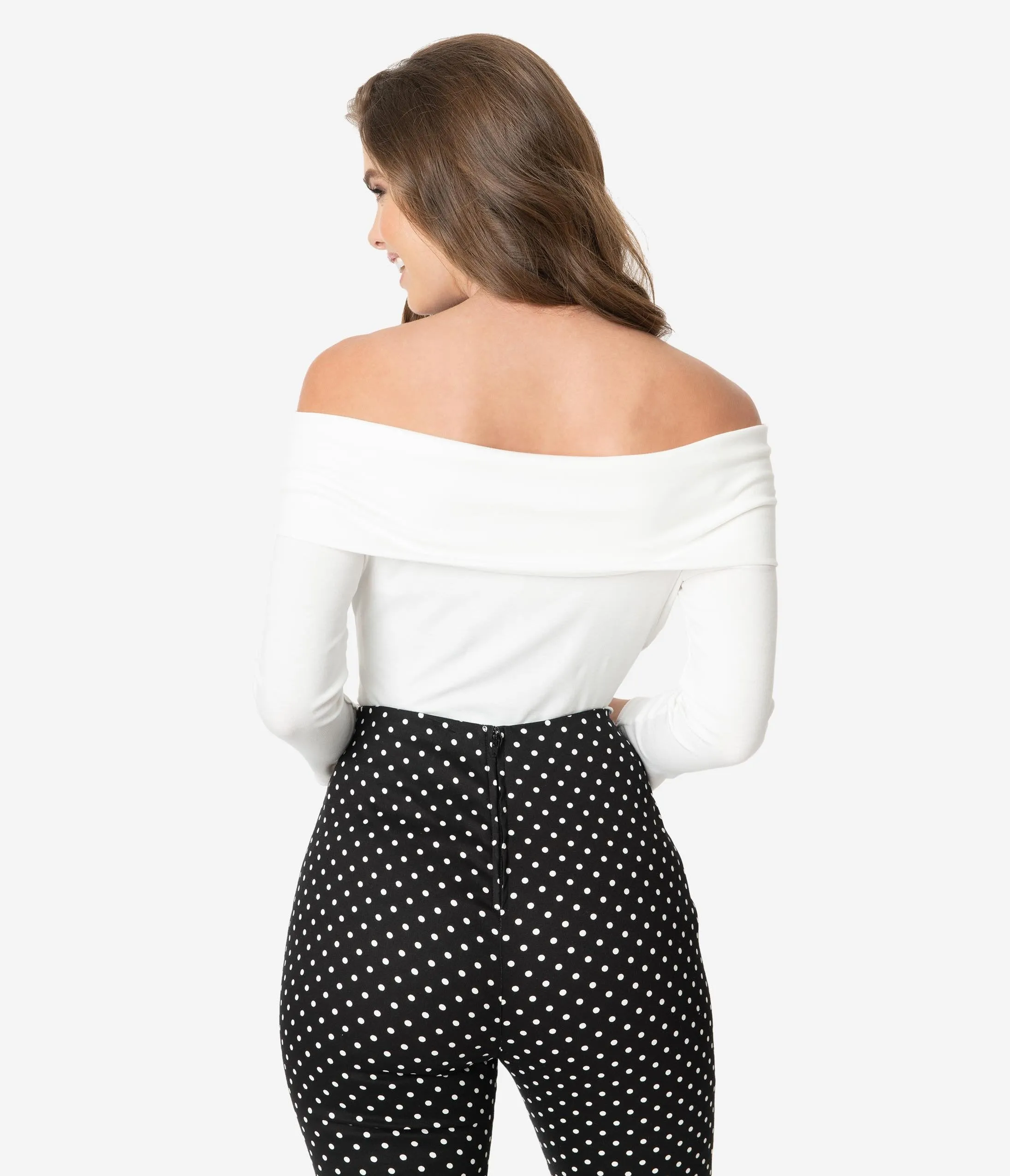 Unique Vintage Ivory White Off Shoulder Cowl Nina Top