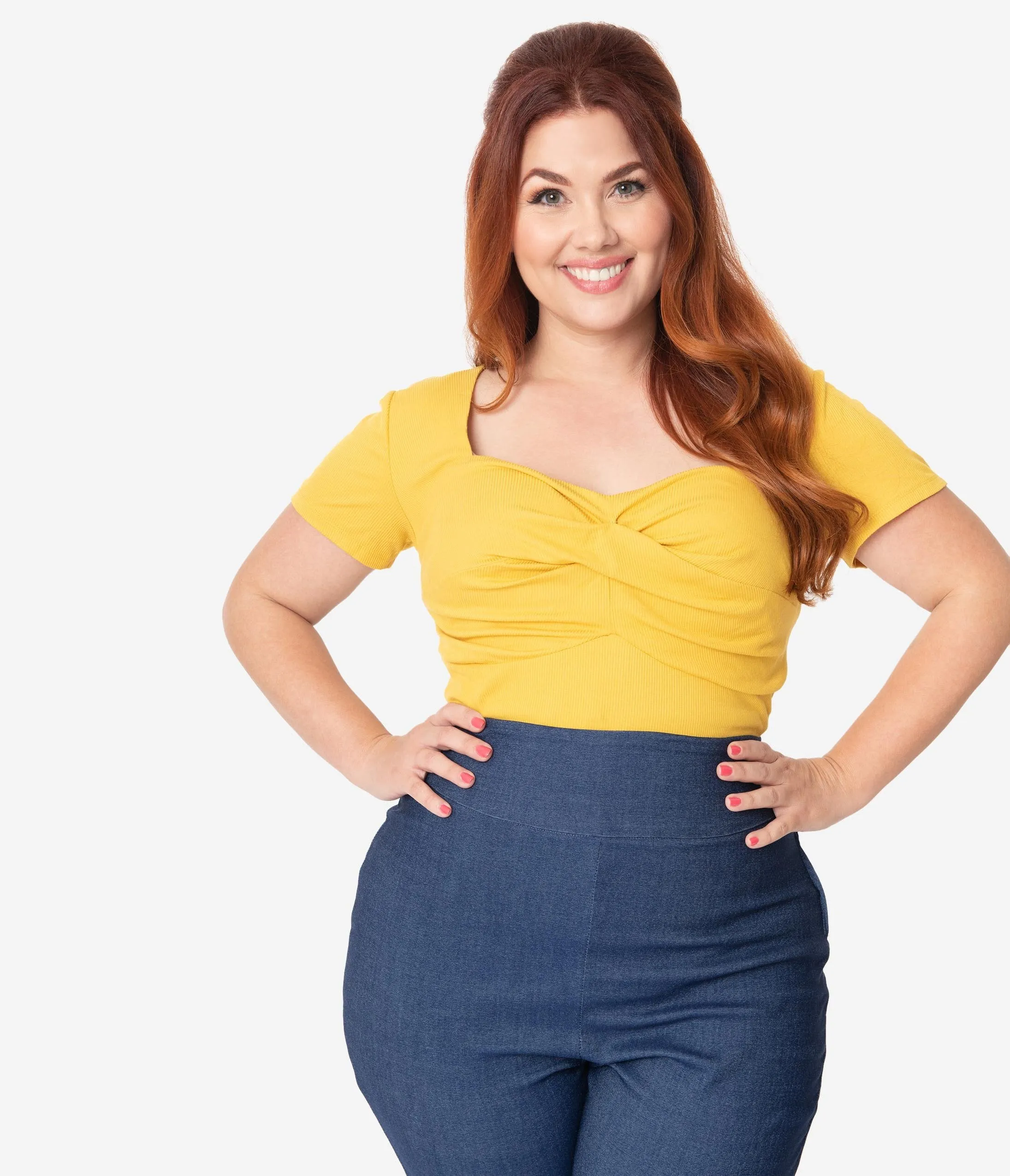 Unique Vintage Plus Size Mustard Sweetheart Ruthie Top