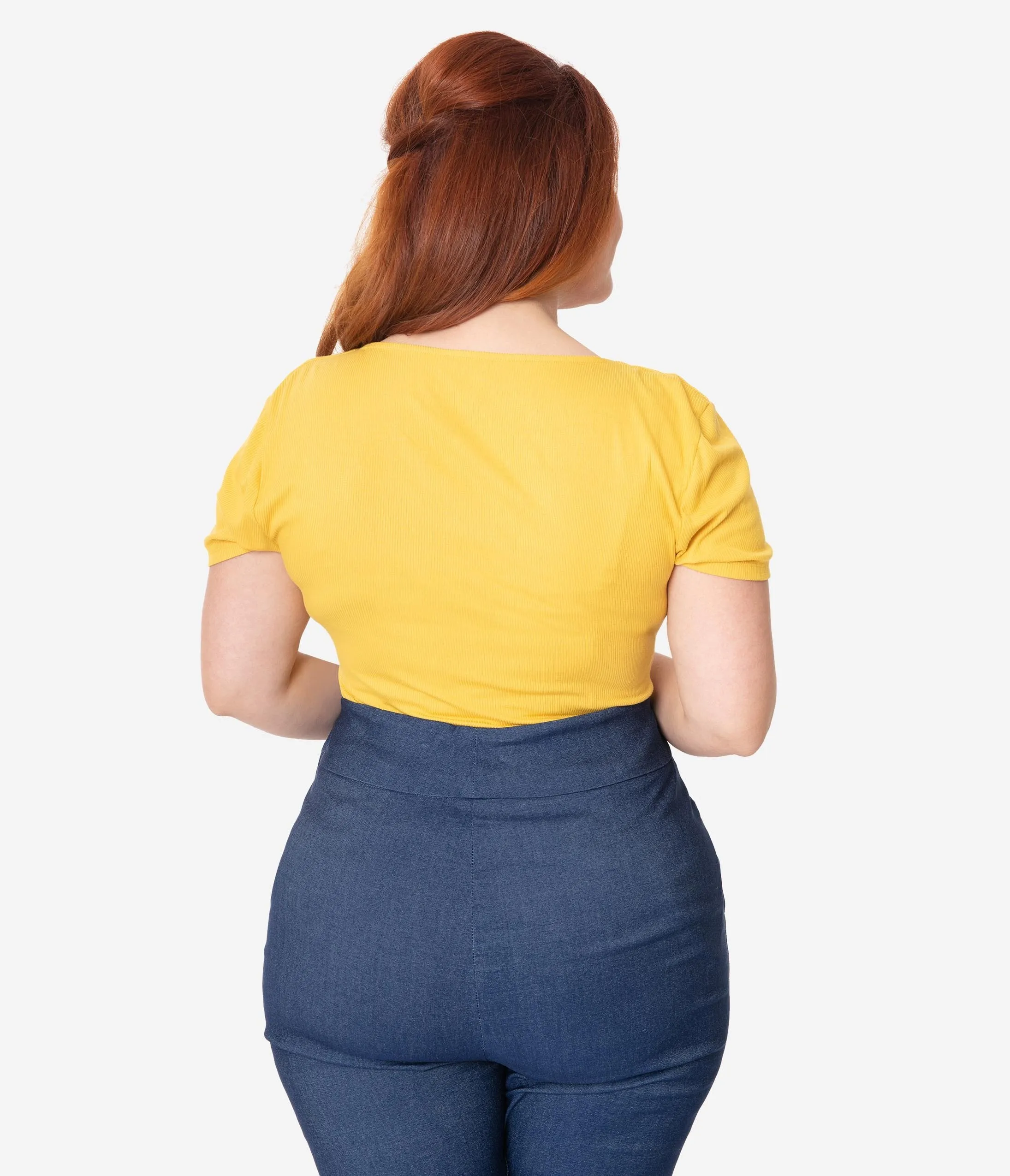 Unique Vintage Plus Size Mustard Sweetheart Ruthie Top