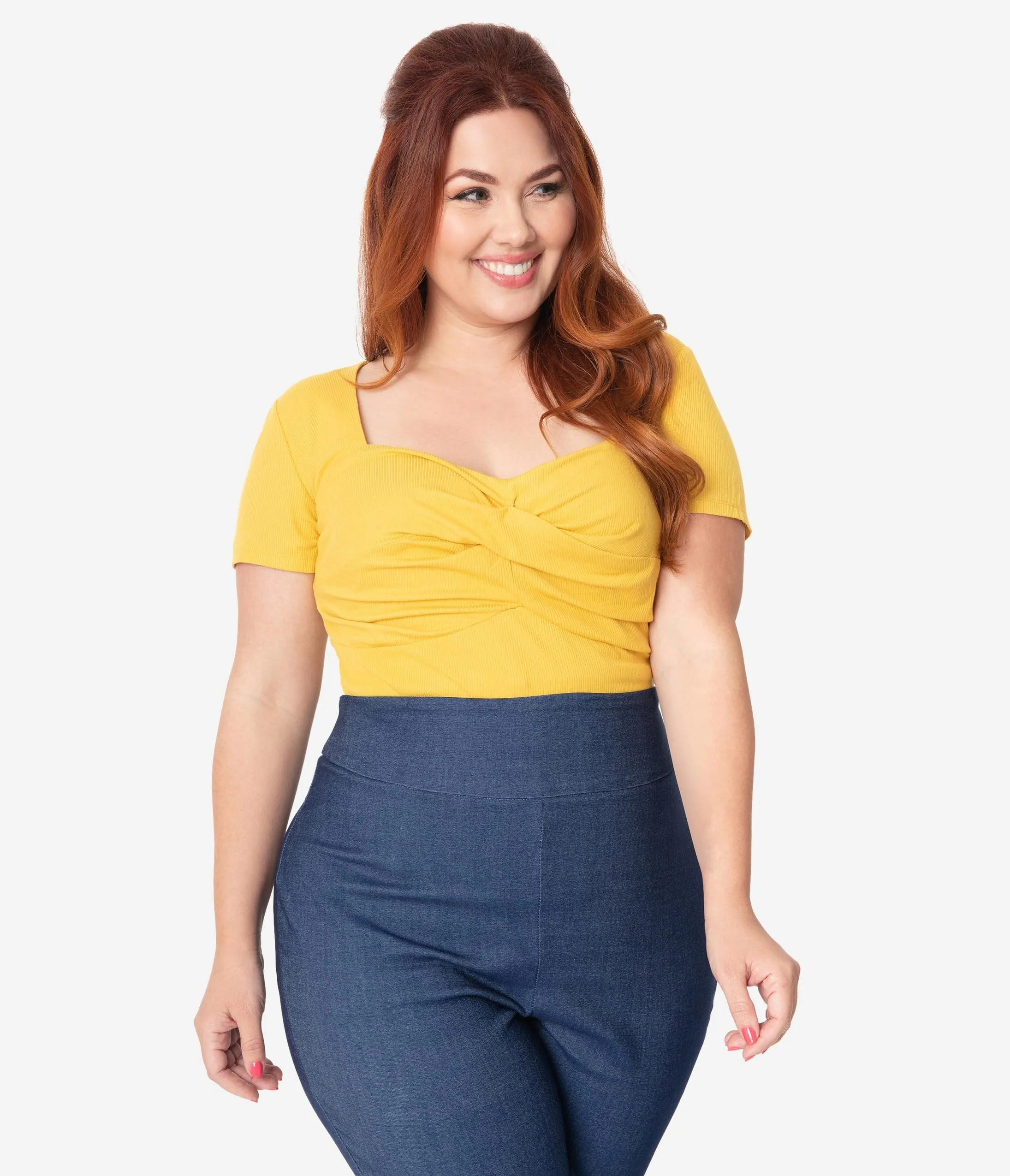 Unique Vintage Plus Size Mustard Sweetheart Ruthie Top