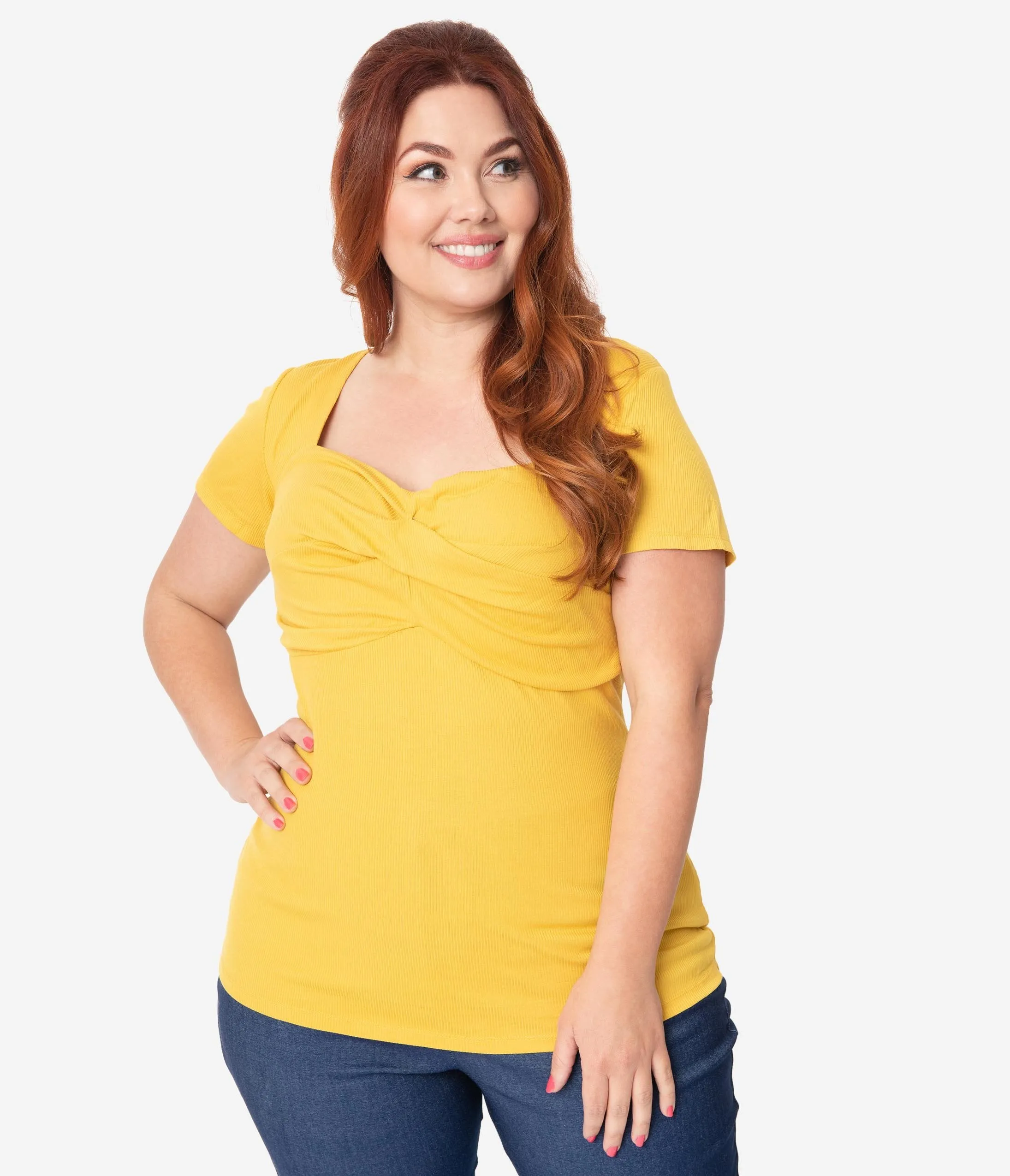 Unique Vintage Plus Size Mustard Sweetheart Ruthie Top