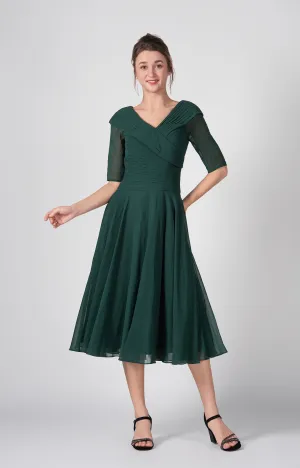 V-Neck Pleated A-Line Mother of the Bride Midi Dresses