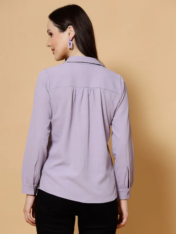 Women Lavender Odour Free Spread Collar  Formal Shirt