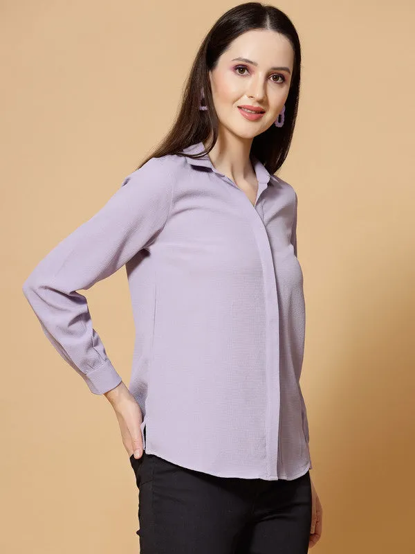 Women Lavender Odour Free Spread Collar  Formal Shirt