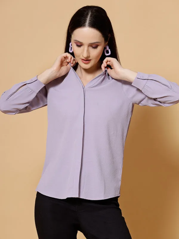 Women Lavender Odour Free Spread Collar  Formal Shirt