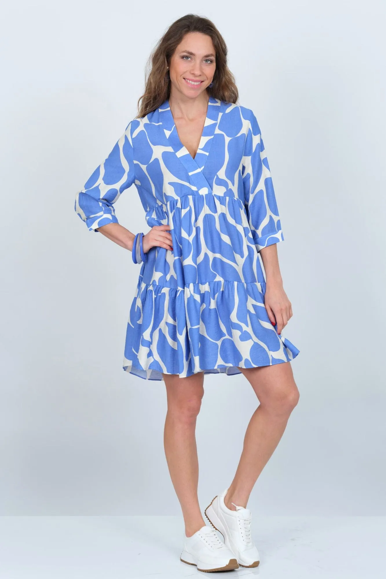 Women's Light Blue 3/4 Sleeve Dress Knee Length - "Dolly"