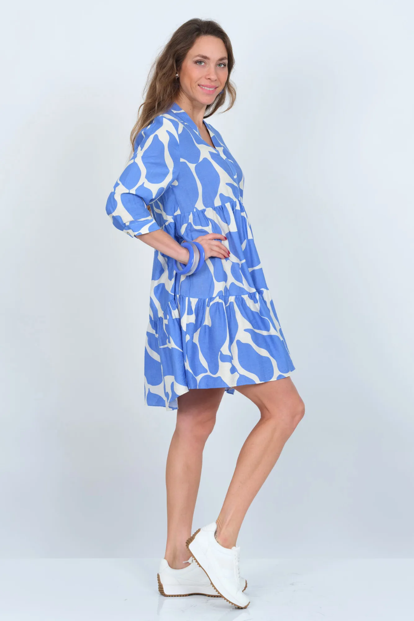 Women's Light Blue 3/4 Sleeve Dress Knee Length - "Dolly"