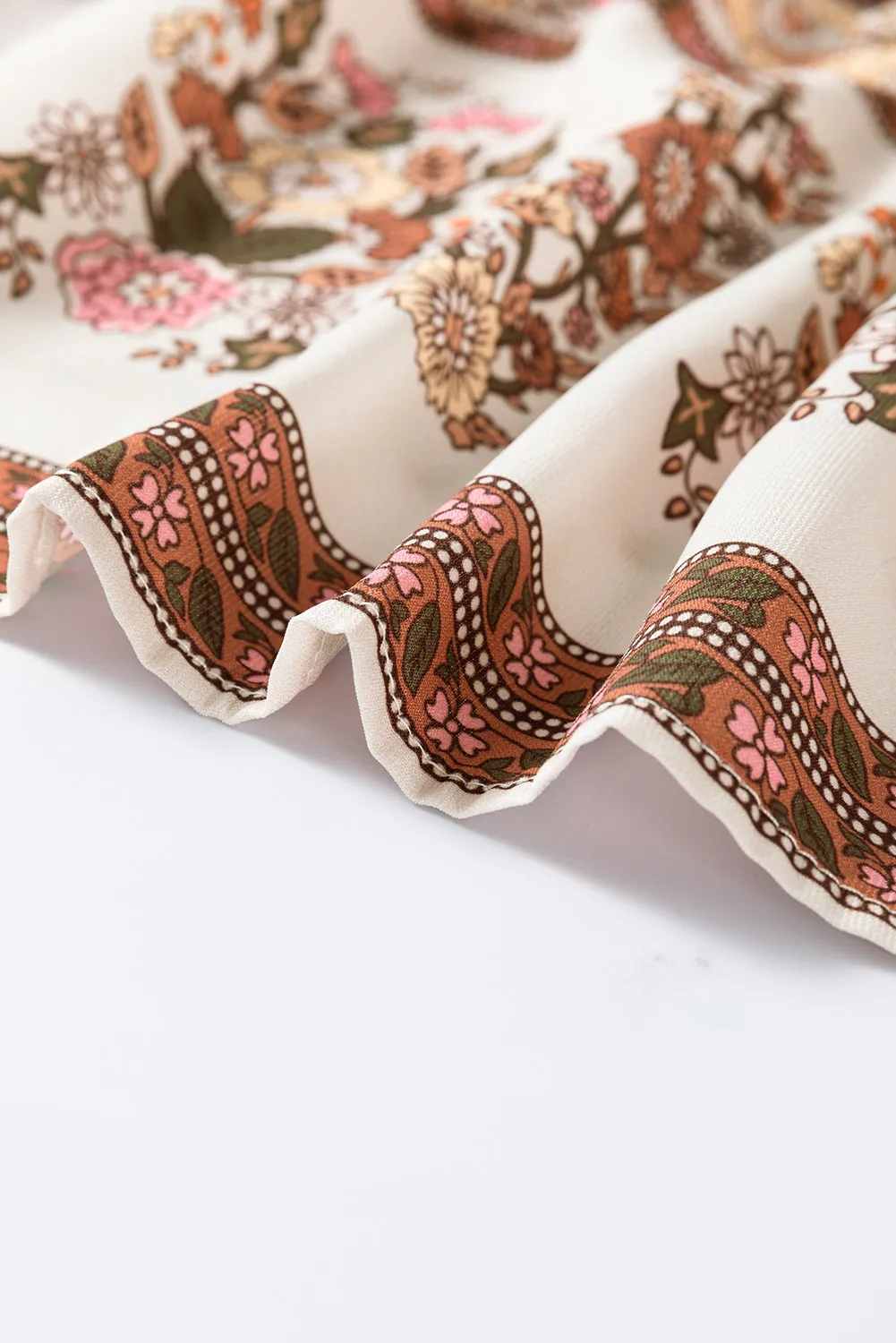 Yellow Floral Print Tie Neck Lantern Sleeve Blouse