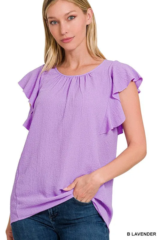 Zenana Brand Woven Bubble Airflow Flutter Sleeve Top