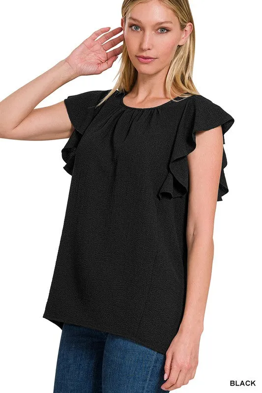 Zenana Brand Woven Bubble Airflow Flutter Sleeve Top