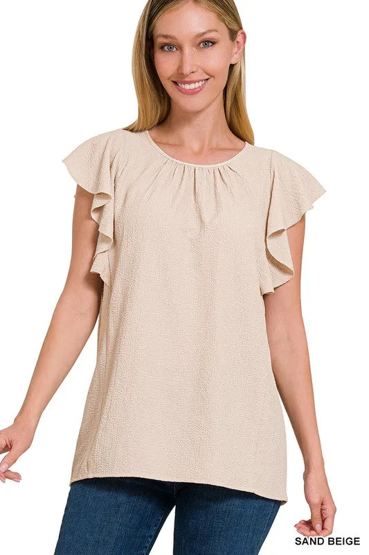 Zenana Brand Woven Bubble Airflow Flutter Sleeve Top